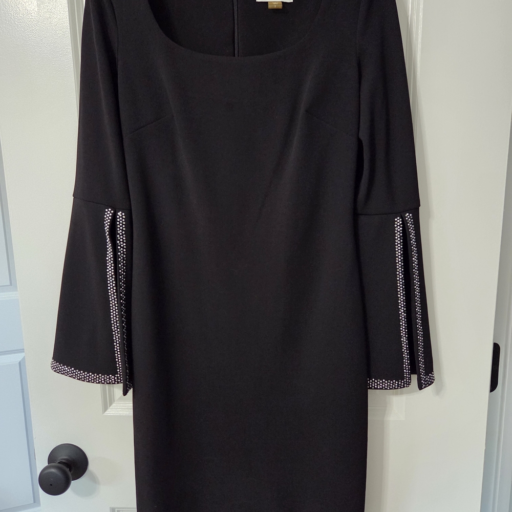 Calvin Klein Black Dress with Embellished Sleeves